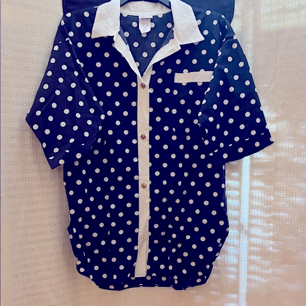 Avon Navy and White Polka Dot Women’s Blouse